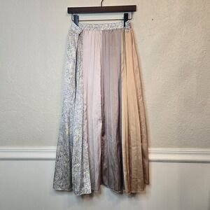 DownEast Satin Maxi Skirt Paneled‎ Colorblock Beige Animal Print Lined Large